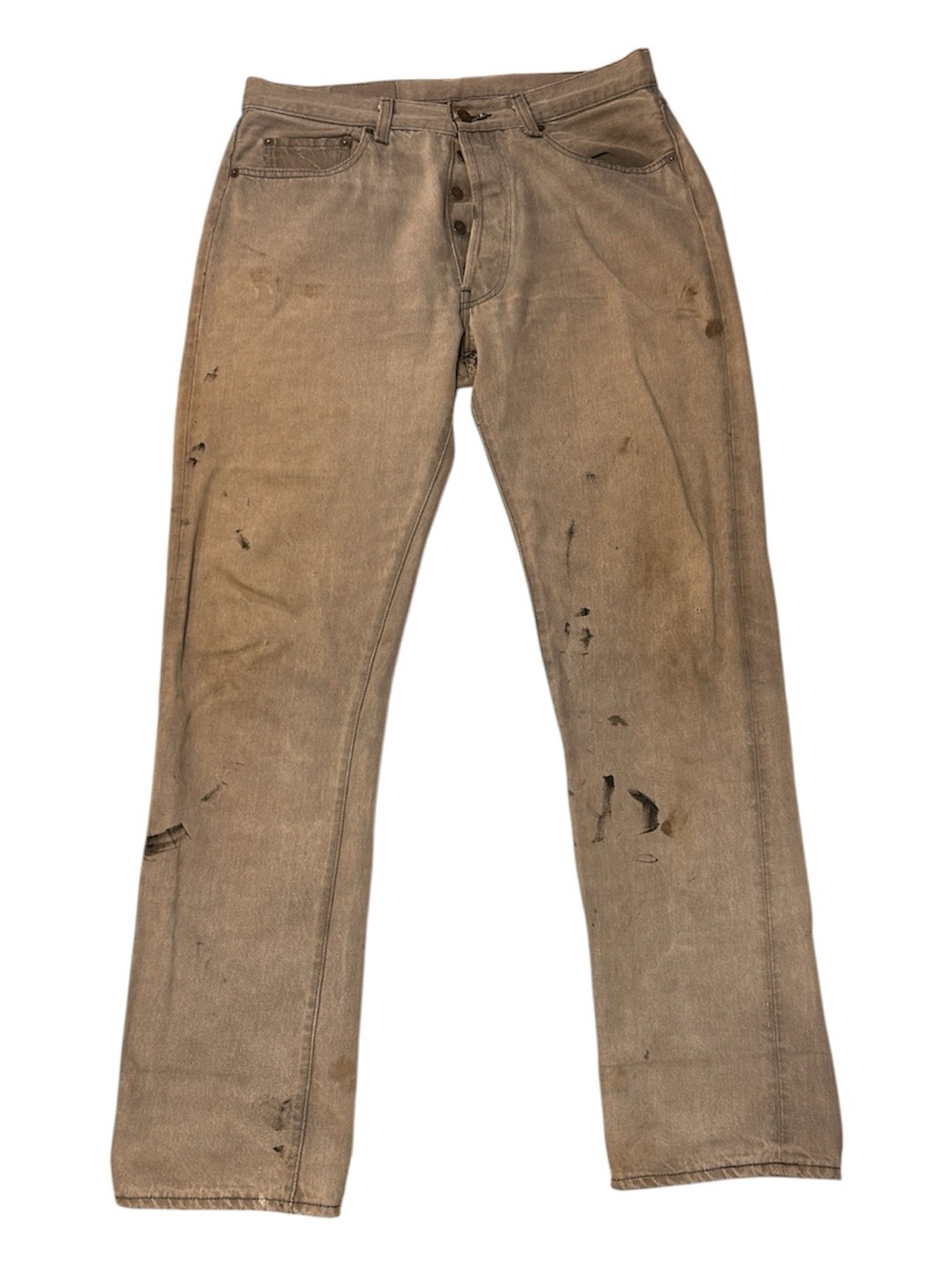 Distressed Straight-Leg Gray Workwear Jeans